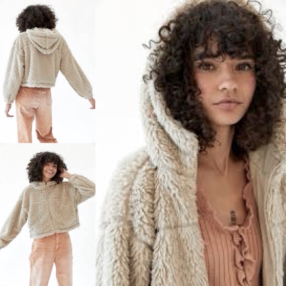 UO blue cropped teddy coat - Picture 5 of 9